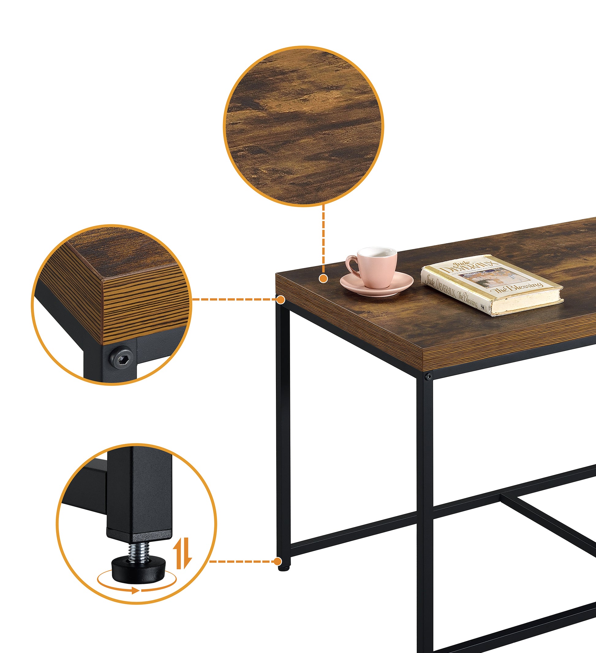 Murph 35" Weathered Oak Wood Grain 3 Piece Coffee Table Set Brown Oak Mdf