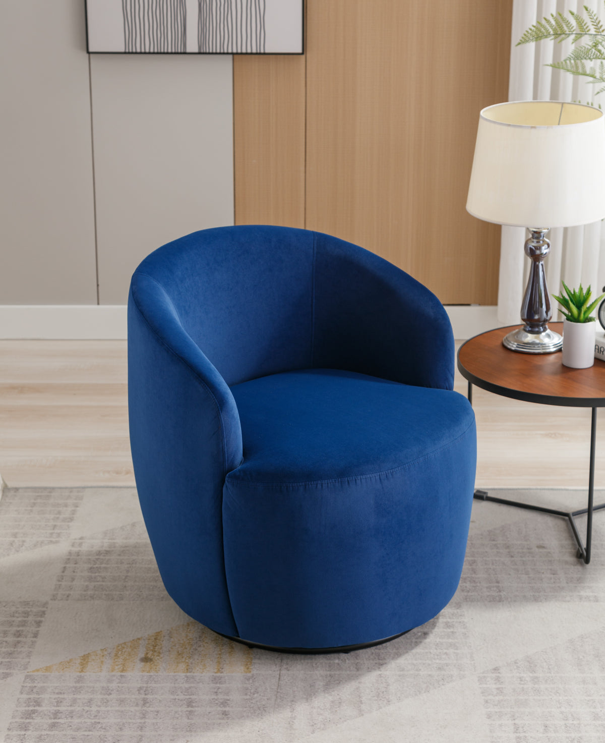 Velvet Fabric Swivel Accent Armchair Barrel Chair With Black Powder Coating Metal Ring,Blue Blue Foam Velvet