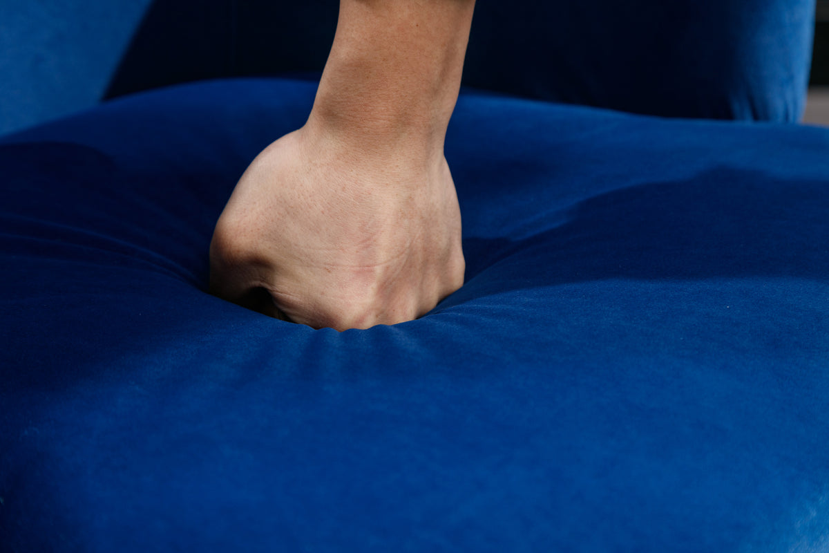 Velvet Fabric Swivel Accent Armchair Barrel Chair With Black Powder Coating Metal Ring,Blue Blue Foam Velvet
