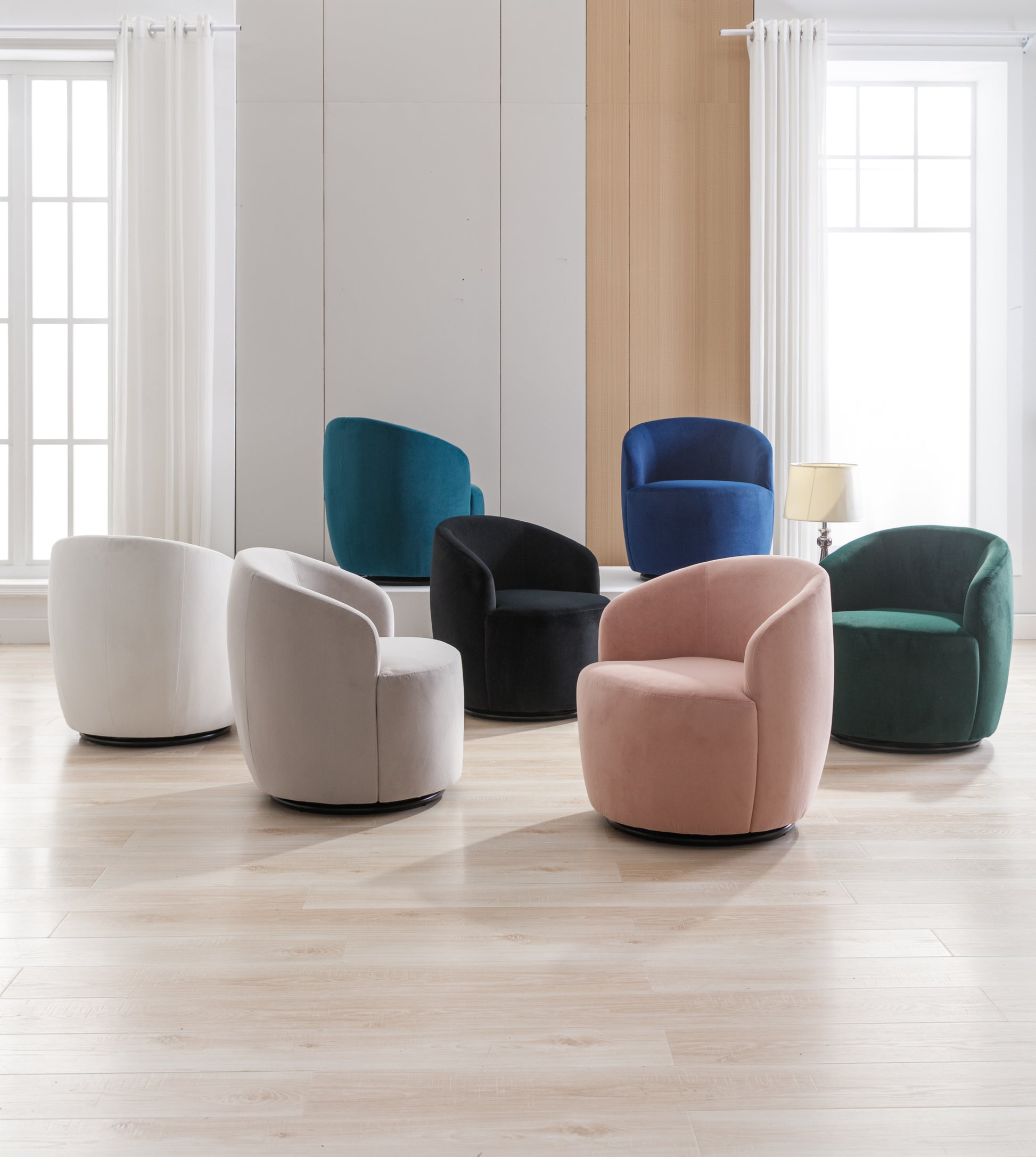 Velvet Fabric Swivel Accent Armchair Barrel Chair With Black Powder Coating Metal Ring,White White Foam Velvet