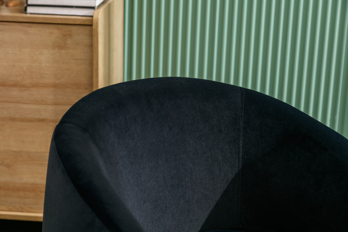 Velvet Fabric Swivel Accent Armchair Barrel Chair With Black Powder Coating Metal Ring,Black Black Foam Velvet