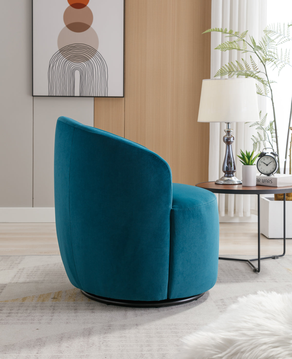 Velvet Fabric Swivel Accent Armchair Barrel Chair With Black Powder Coating Metal Ring,Teal Teal Foam Velvet