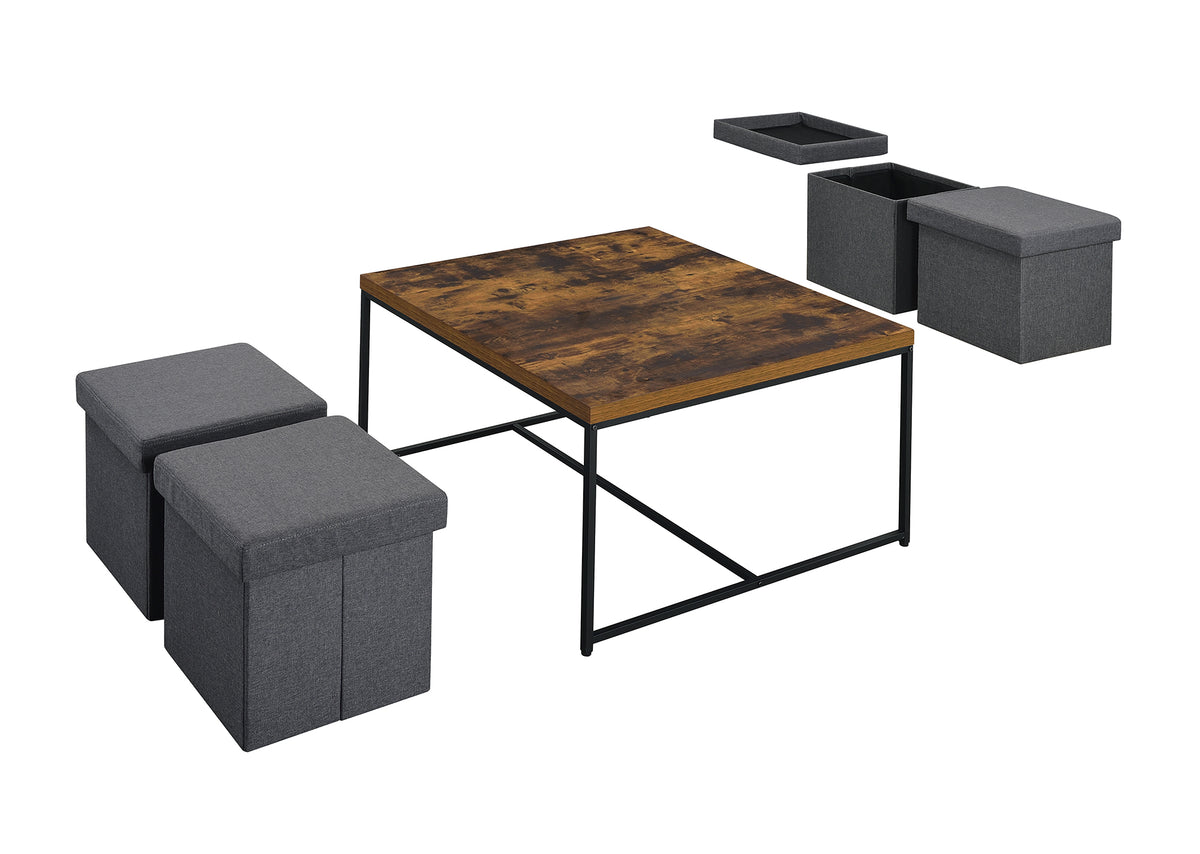 Caitlin 35" Weathered Oak Wood Grain 5 Piece Coffee Table Set Brown Oak Mdf