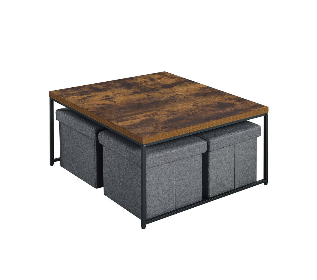 Caitlin 35" Weathered Oak Wood Grain 5 Piece Coffee Table Set Brown Oak Mdf