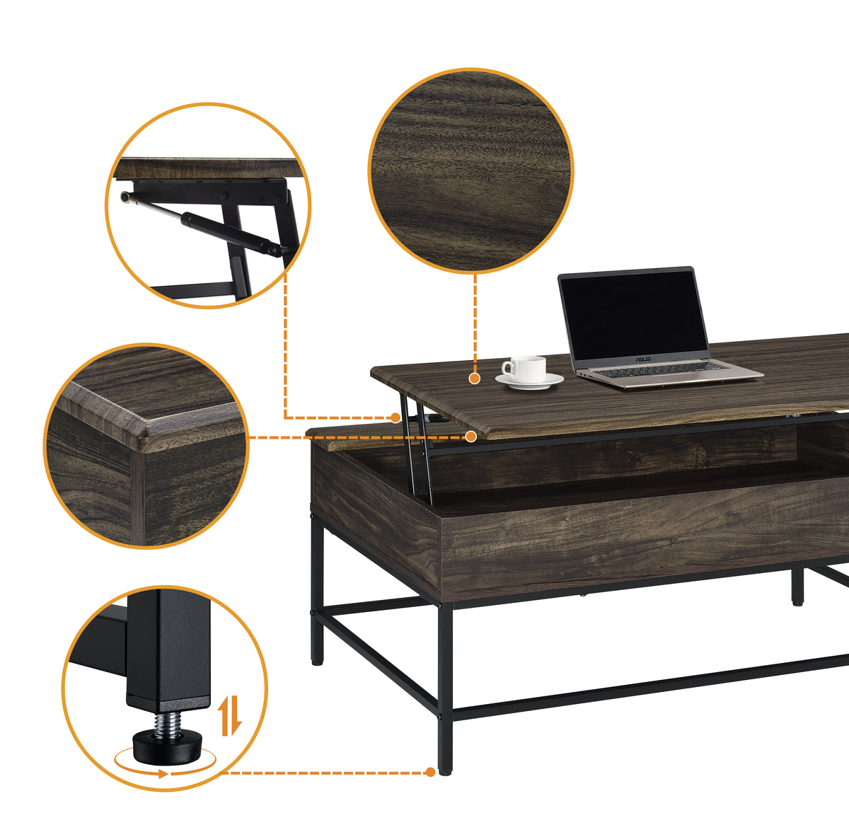 Cliff 39" Brown Lift Top Coffee Table Brown Mdf