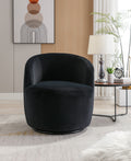Velvet Fabric Swivel Accent Armchair Barrel Chair With Black Powder Coating Metal Ring,Black Black Foam Velvet