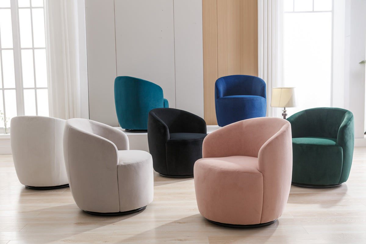 Velvet Fabric Swivel Accent Armchair Barrel Chair With Black Powder Coating Metal Ring,Blue Blue Foam Velvet