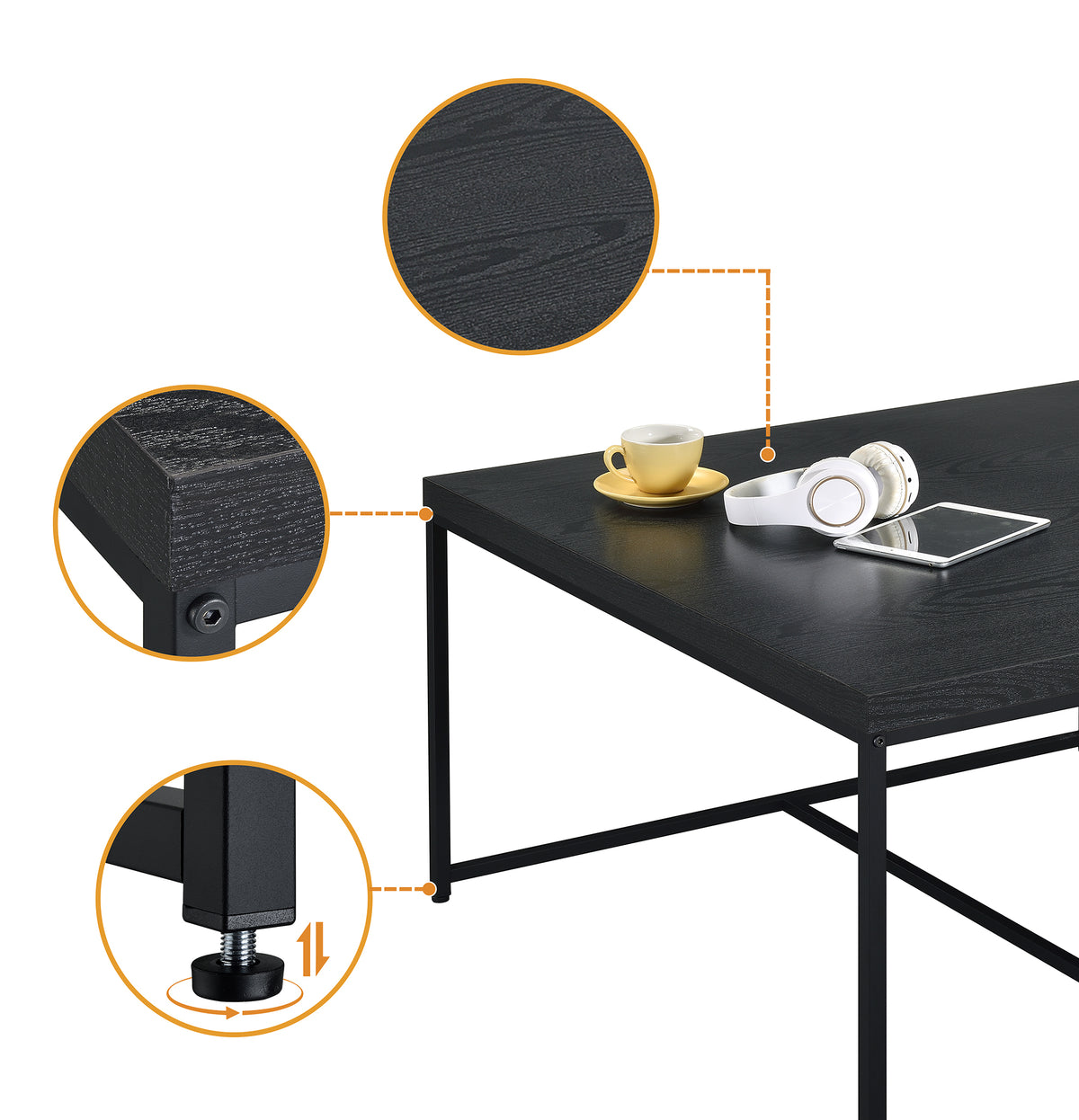 Caitlin 35" Black Wood Grain 5 Piece Coffee Table Set Black Mdf