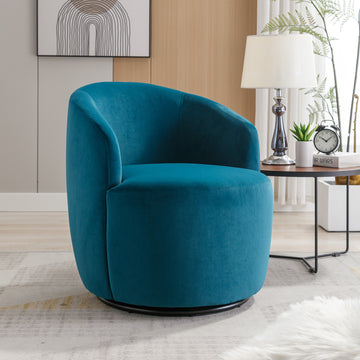 Velvet Fabric Swivel Accent Armchair Barrel Chair With Black Powder Coating Metal Ring,Teal Teal Foam Velvet