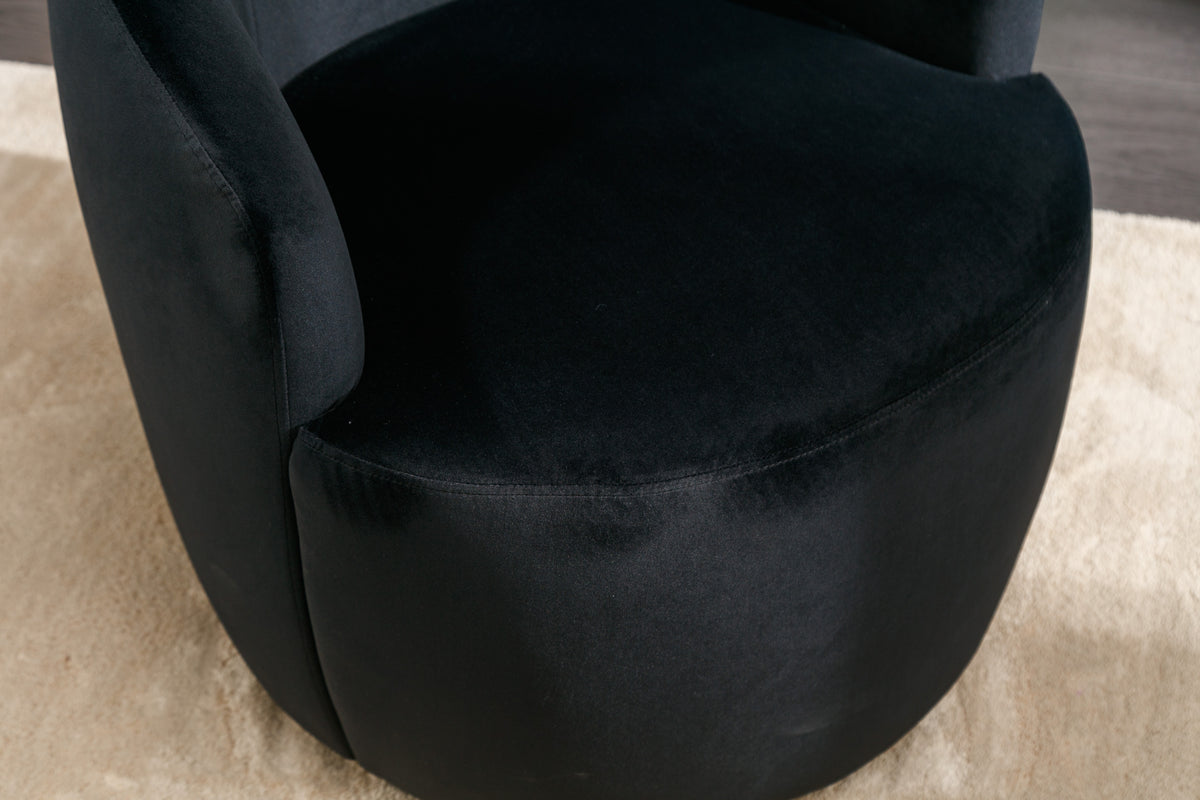 Velvet Fabric Swivel Accent Armchair Barrel Chair With Black Powder Coating Metal Ring,Black Black Foam Velvet