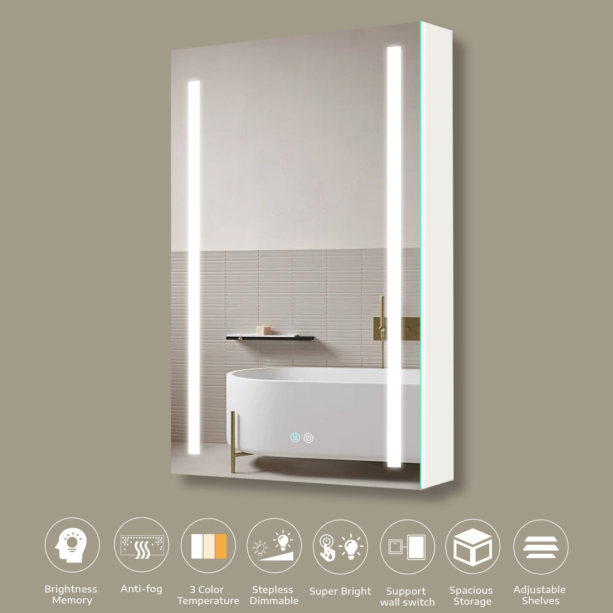 30X20 Inch Led Bathroom Medicine Cabinet Surface Mounted Cabinets With Lighted Mirror White Right Open White Modern Aluminium