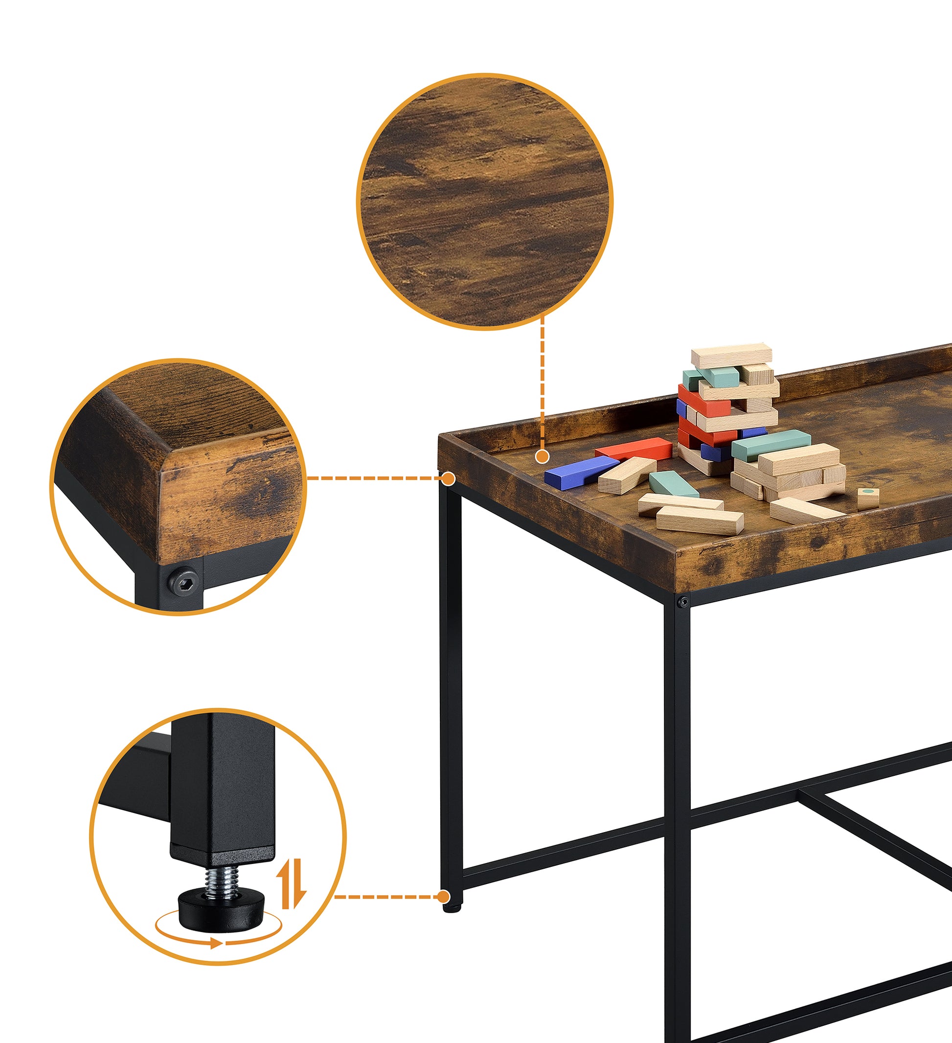 Monty 35" Weathered Oak Wood Grain 3 Piece Coffee Table Set With Raised Edges Brown Oak Mdf