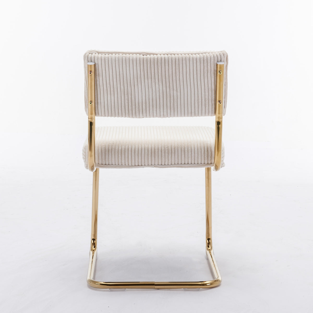Modern Dining Chairs With Corduroy Fabric,Gold Metal Base, Accent Armless Kitchen Chairs With Channel Tufting, Side Chairs, Set Of 2, Beige Beige Foam Corduroy