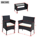 4 Pc Rattan Patio Furniture Set Outdoor Patio Cushioned Seat Wicker Sofa Beige Cushion Black Iron