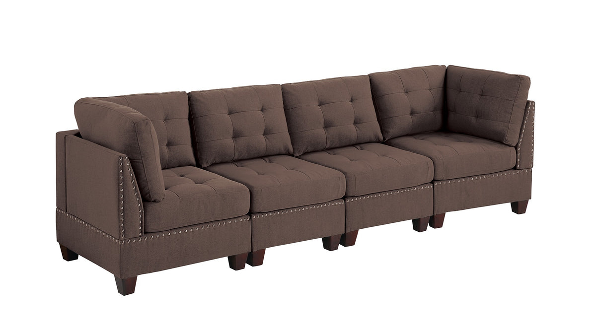 Living Room Furniture Tufted Armless Chair Black Coffee Linen Like Fabric 1Pc Armless Chair Cushion Nail Heads Wooden Legs Coffee Primary Living Space Contemporary,Modern,Transitional Fabric