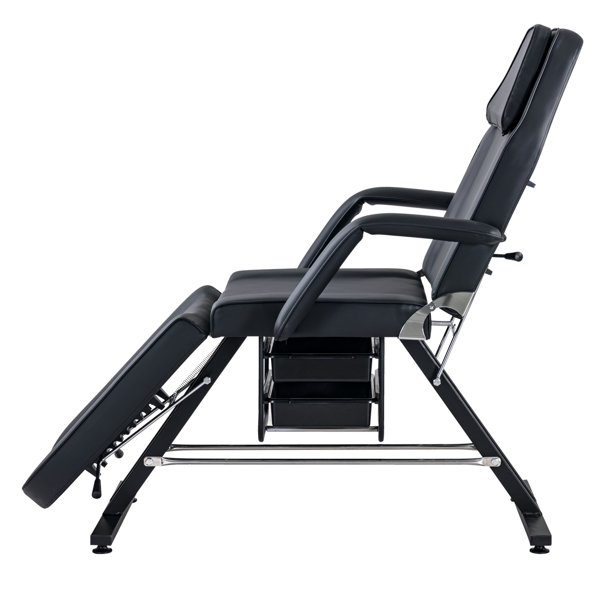 Massage Salon Tattoo Chair With Two Trays Esthetician Bed With Hydraulic Stool,Multi Purpose 3 Section Facial Bed Table, Adjustable Beauty Barber Spa Beauty Equipment, Black Black Faux Fur Metal