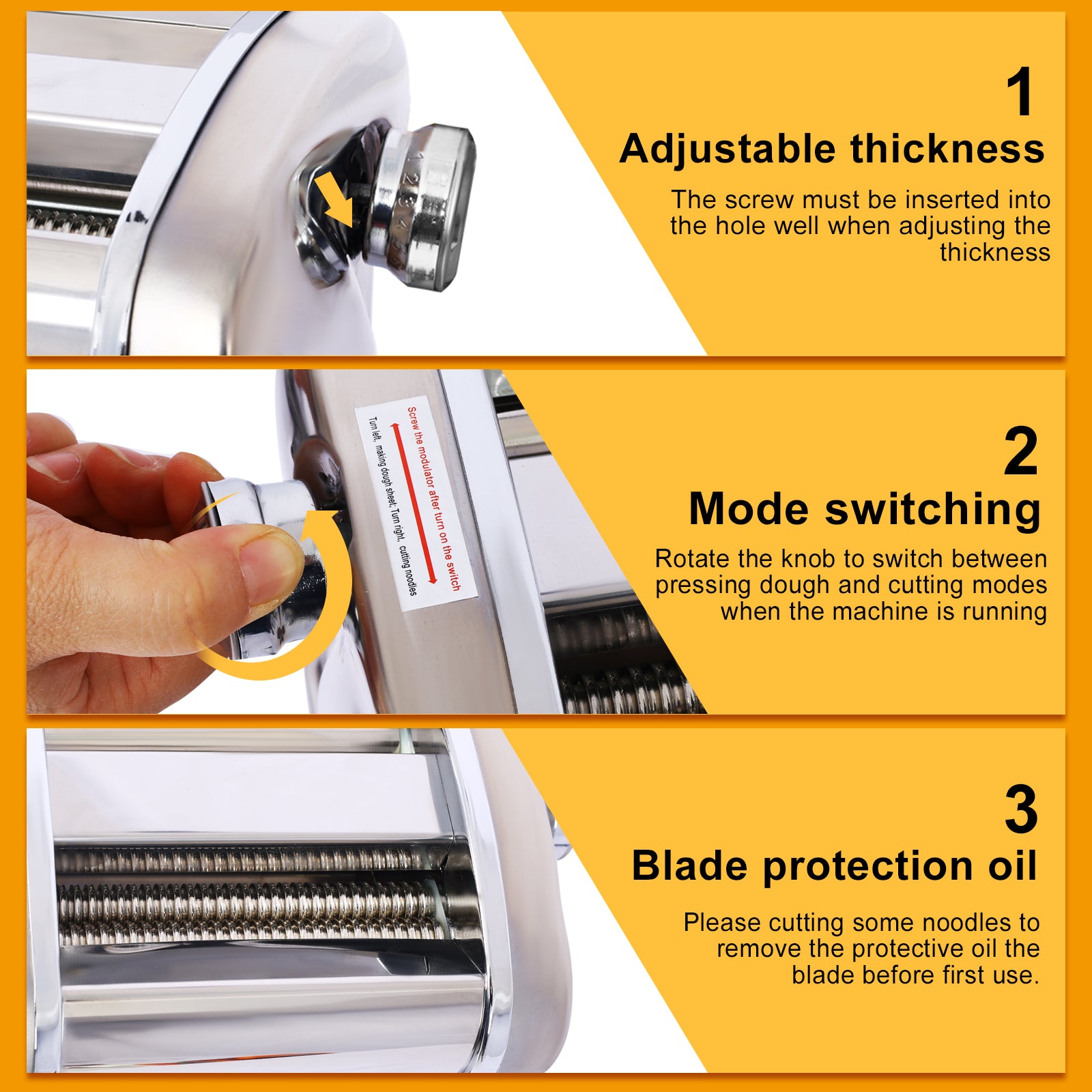 Electric Pasta Maker Noodle Maker Pasta Making Machine Dough Roller Cutter Thickness Adjustable Stainless Steel Us 110V 135W 3 Blades Type 2.5Mm Round 4Mm Flat 9Mm Wide Noodle Silver Stainless Steel