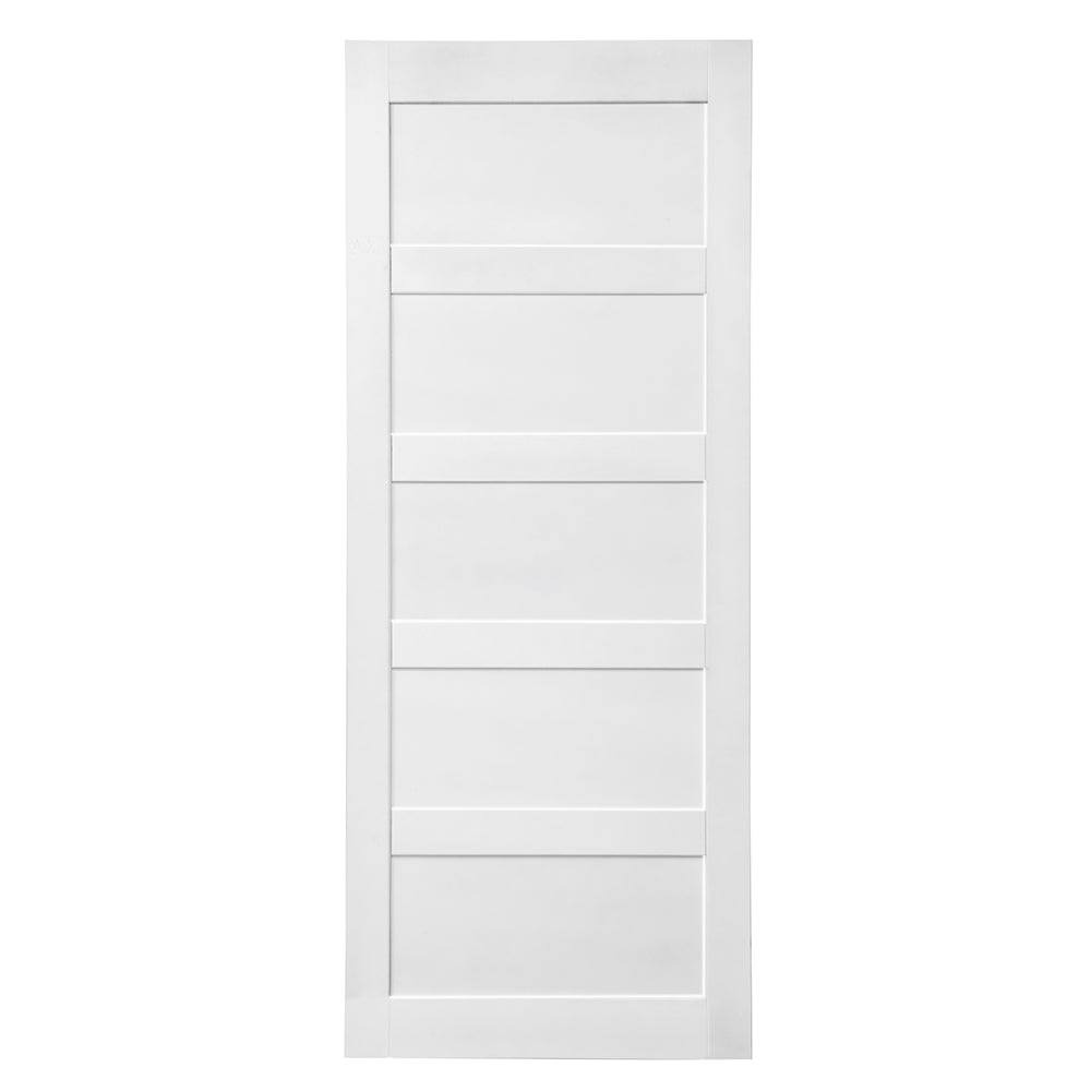 32" X 84" Five Grid Real Primed Door Slab, Diy Panel Door, Modern Interior Barn Door, Water Proof, Anti Deformation, Pre Drilled Ready To Assemble, Suitable For Pre Hung Door And Barn Door White Mdf