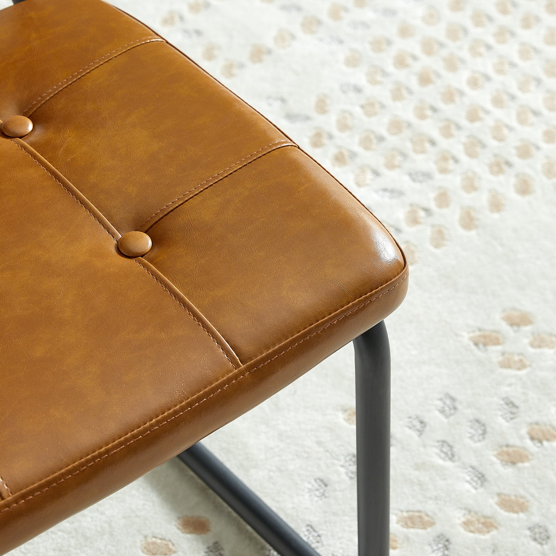 Brown Modern Simple Style Dining Chair Pu Leather Black Metal Pipe Dining Room Furniture Chair Set Of 2 Brown Pu Leather