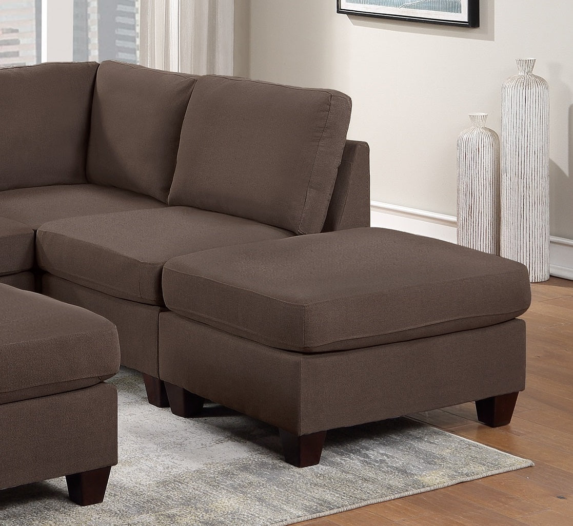 Modular Sectional 6Pc Set Living Room Furniture L Sectional Black Coffee Linen Like Fabric 2X Corner Wedge 2X Armless Chairs And 2X Ottomans Coffee Wood Primary Living Space Cushion Back