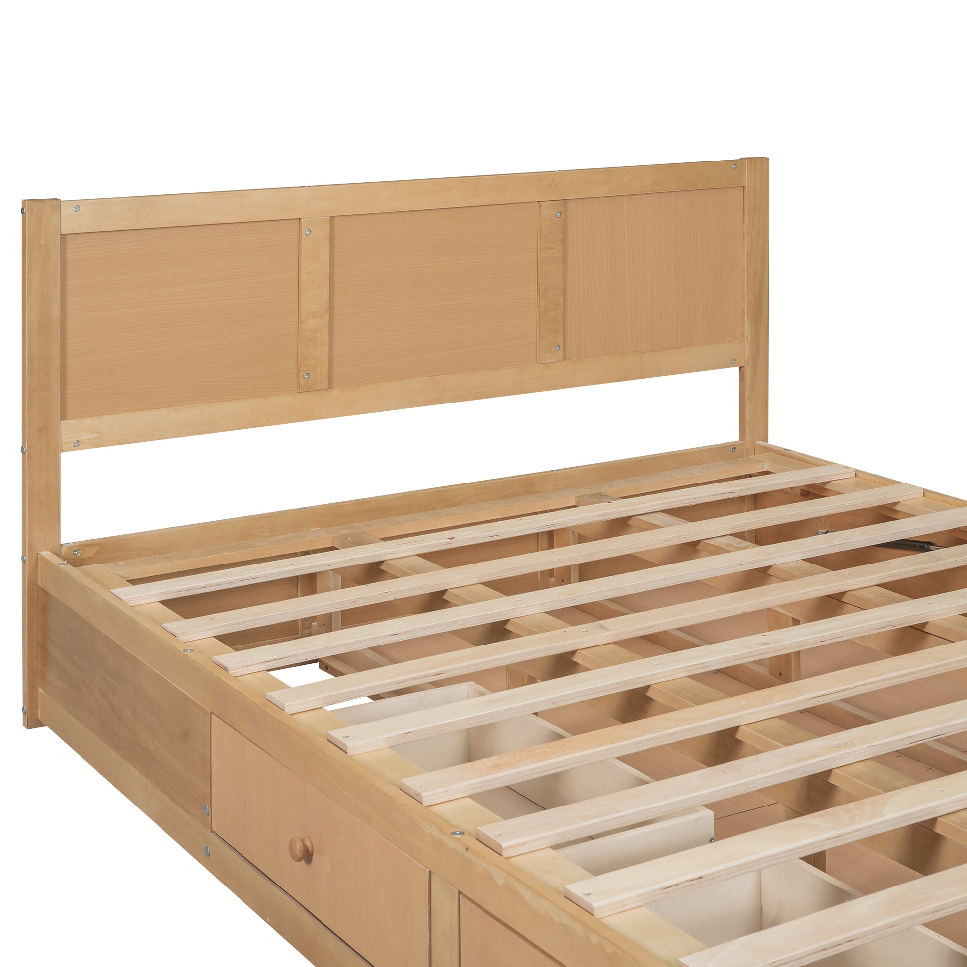 Queen Size Wood Platform Bed With Underneath Storage And 2 Drawers, Wood Color Box Spring Not Required Queen Natural Wood Bedroom Bed Frame Solid Wood Mdf