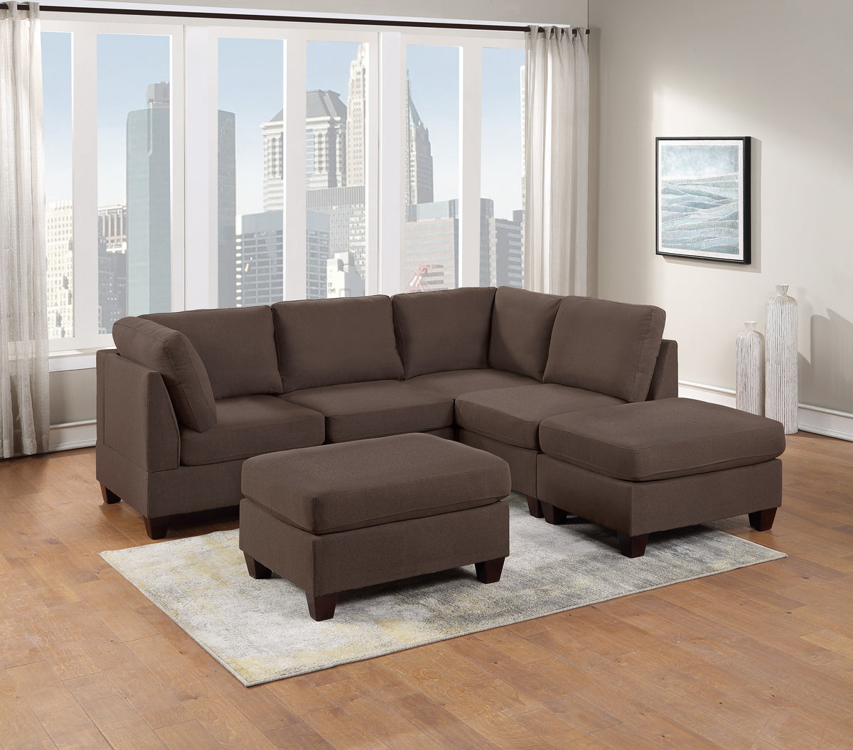 Living Room Furniture Armless Chair Black Coffee Linen Like Fabric 1Pc Cushion Armless Chair Wooden Legs Coffee Primary Living Space Modern,Transitional Fabric