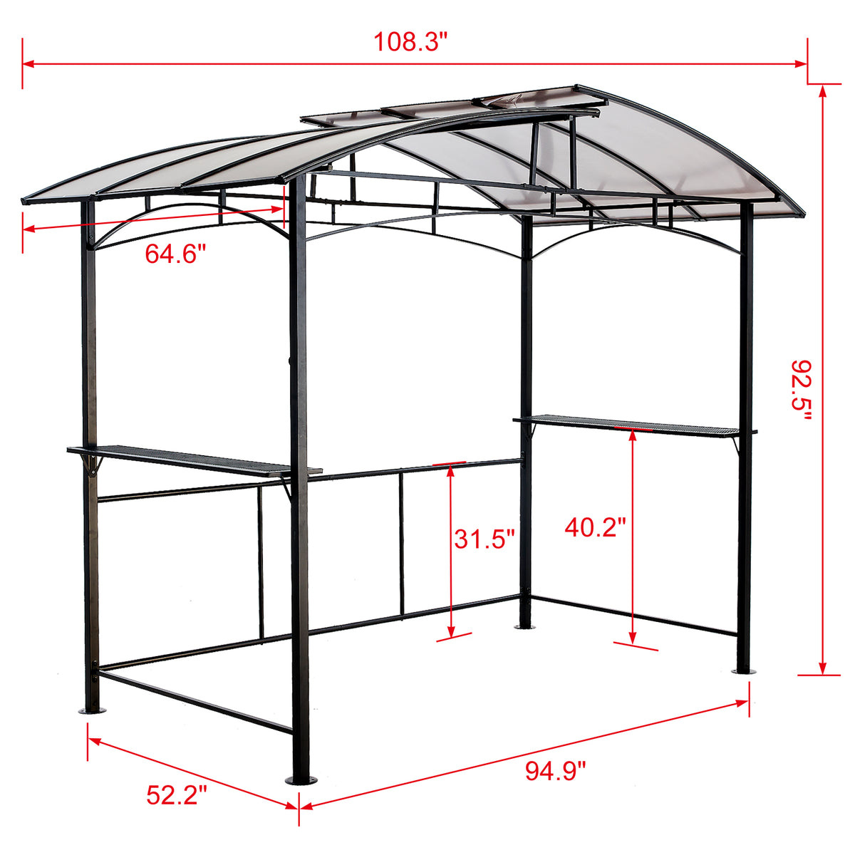 Grill Gazebo 8X5Ft,Outdoor Patio Canopy,Bbq Shelter With Steel Hardtop And Side Shelves Black Steel