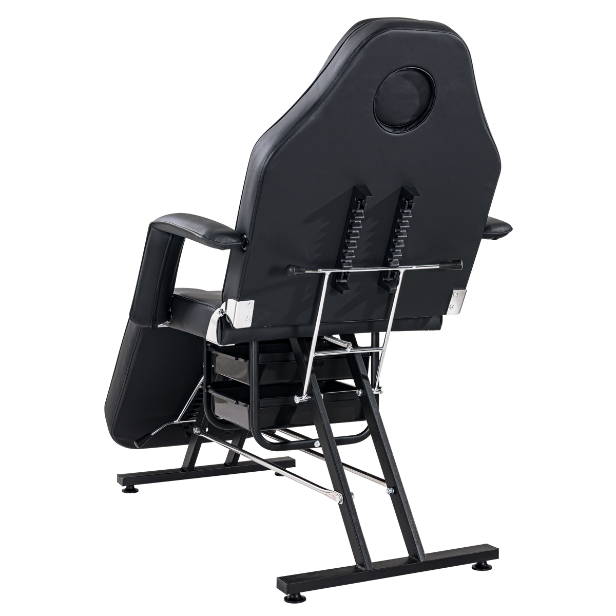 Massage Salon Tattoo Chair With Two Trays Esthetician Bed With Hydraulic Stool,Multi Purpose 3 Section Facial Bed Table, Adjustable Beauty Barber Spa Beauty Equipment, Black Black Faux Fur Metal