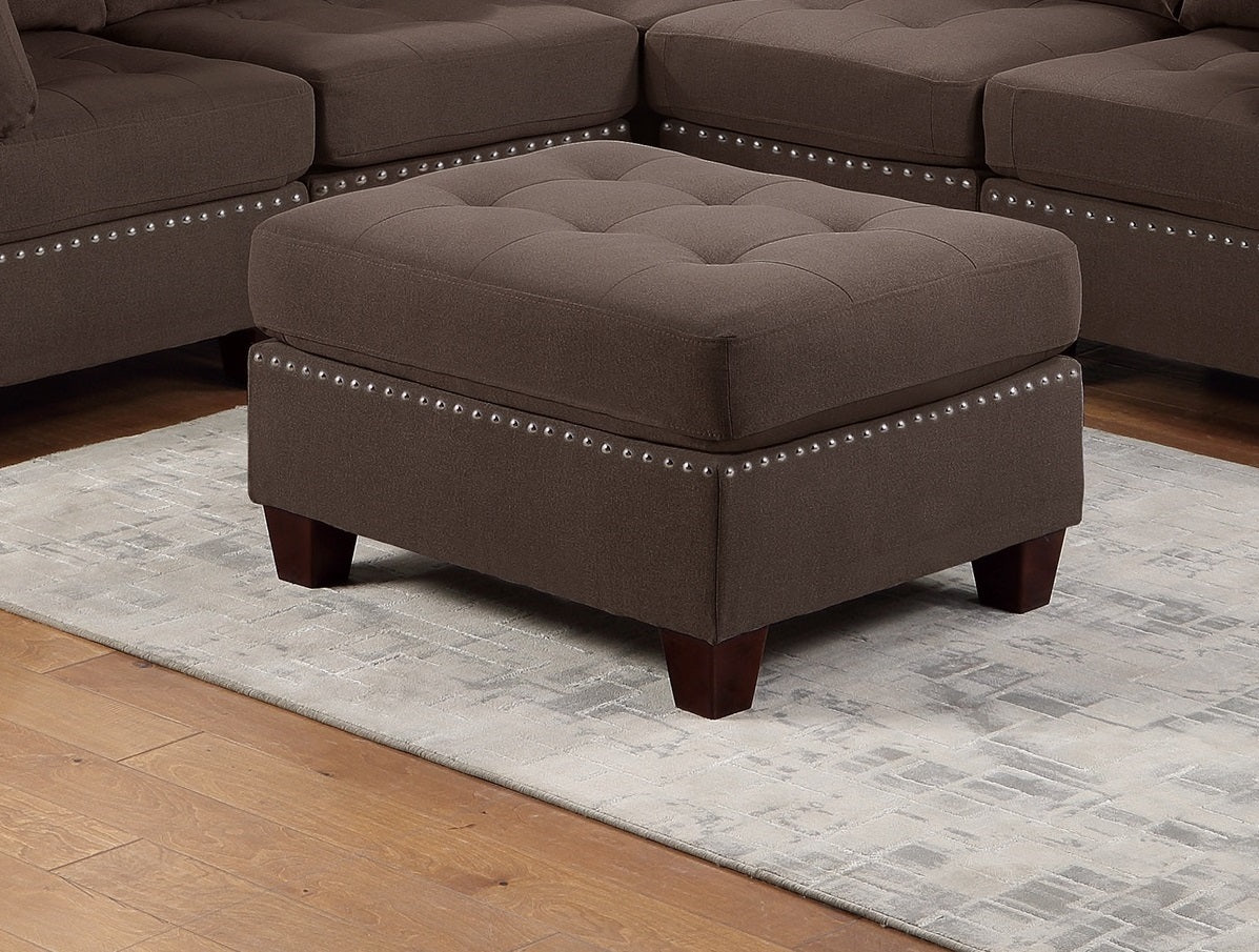 Living Room Furniture Tufted Ottoman Black Coffee Linen Like Fabric 1Pc Ottoman Cushion Nail Heads Wooden Legs Coffee Primary Living Space Tufted Back Contemporary,Modern,Transitional Rectangle Fabric