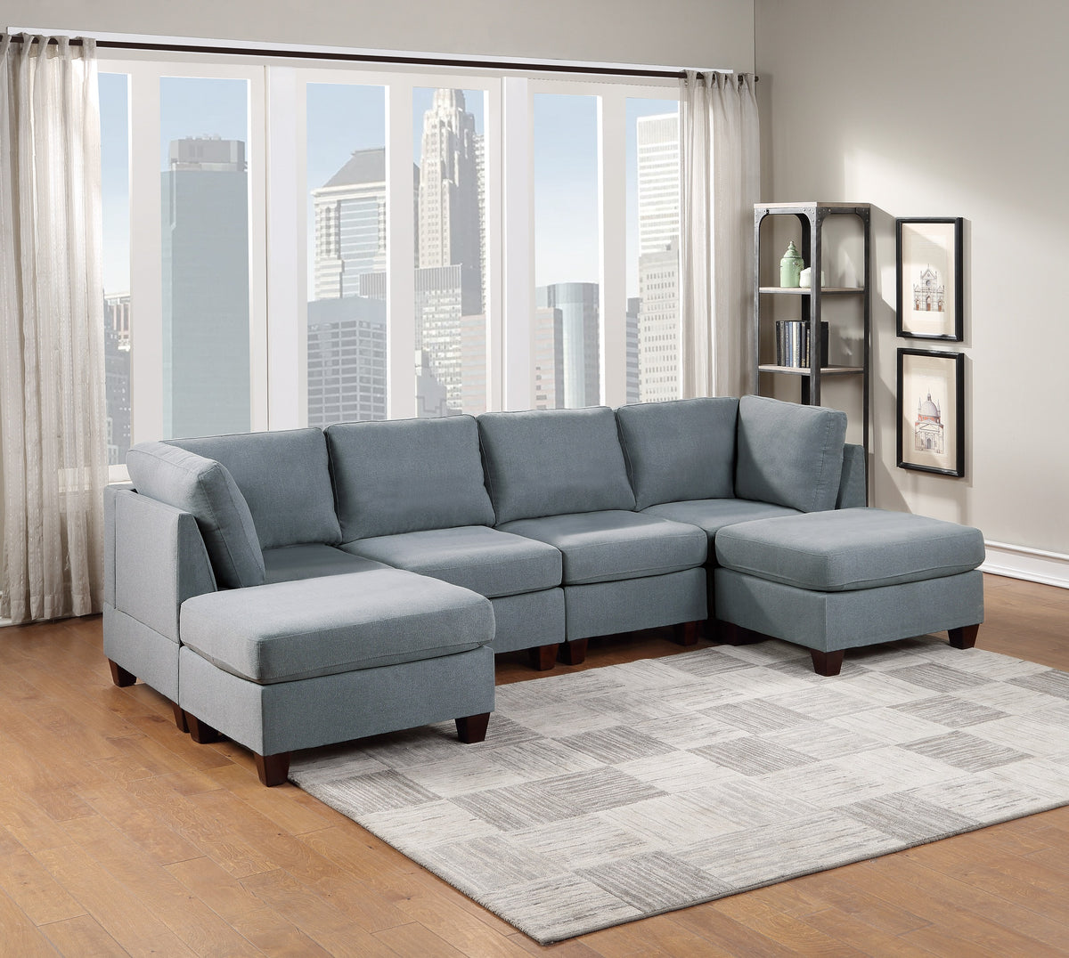 Living Room Furniture Corner Wedge Grey Linen Like Fabric 1Pc Cushion Wedge Sofa Wooden Legs Grey Primary Living Space Modern,Transitional Fabric