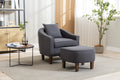 Coolmore Accent Chair With Ottoman, Mid Century Modern Barrel Chair Upholstered Club Tub Round Arms Chair For Living Room Dark Gray Linen