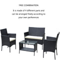 4 Pc Rattan Patio Furniture Set Outdoor Patio Cushioned Seat Wicker Sofa Beige Cushion Black Iron