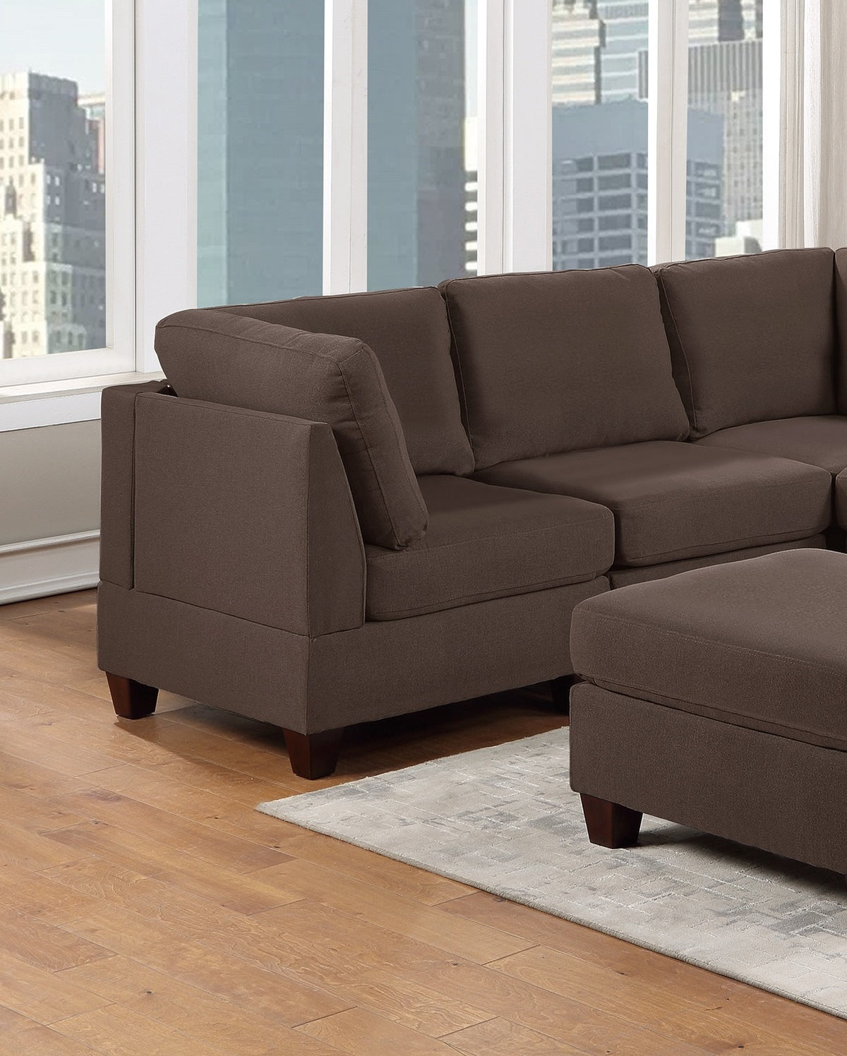 Modular Sectional 6Pc Set Living Room Furniture Corner Sectional Couch Grey Linen Like Fabric 3X Corner Wedge 2X Armless Chairs And 1X Ottoman Coffee Wood Primary Living Space Cushion Back