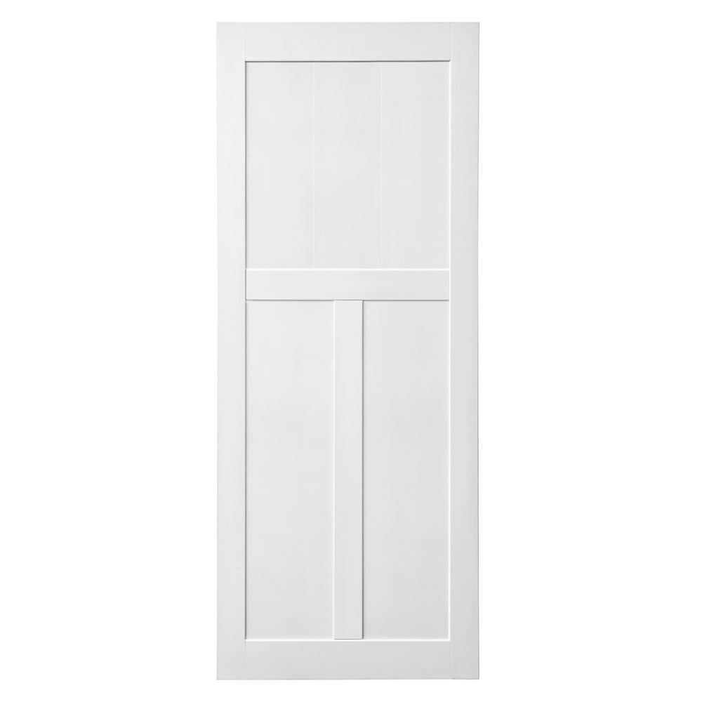 32" X 84" "T" Style Real Primed Door Slab 6.6Ft Barn Door Sliding Hardware Adjustable Floor Guider Pull Handle, Diy Unfinished Paneled Door, Modern Interior Barn Door, Moisture Proof White Mdf