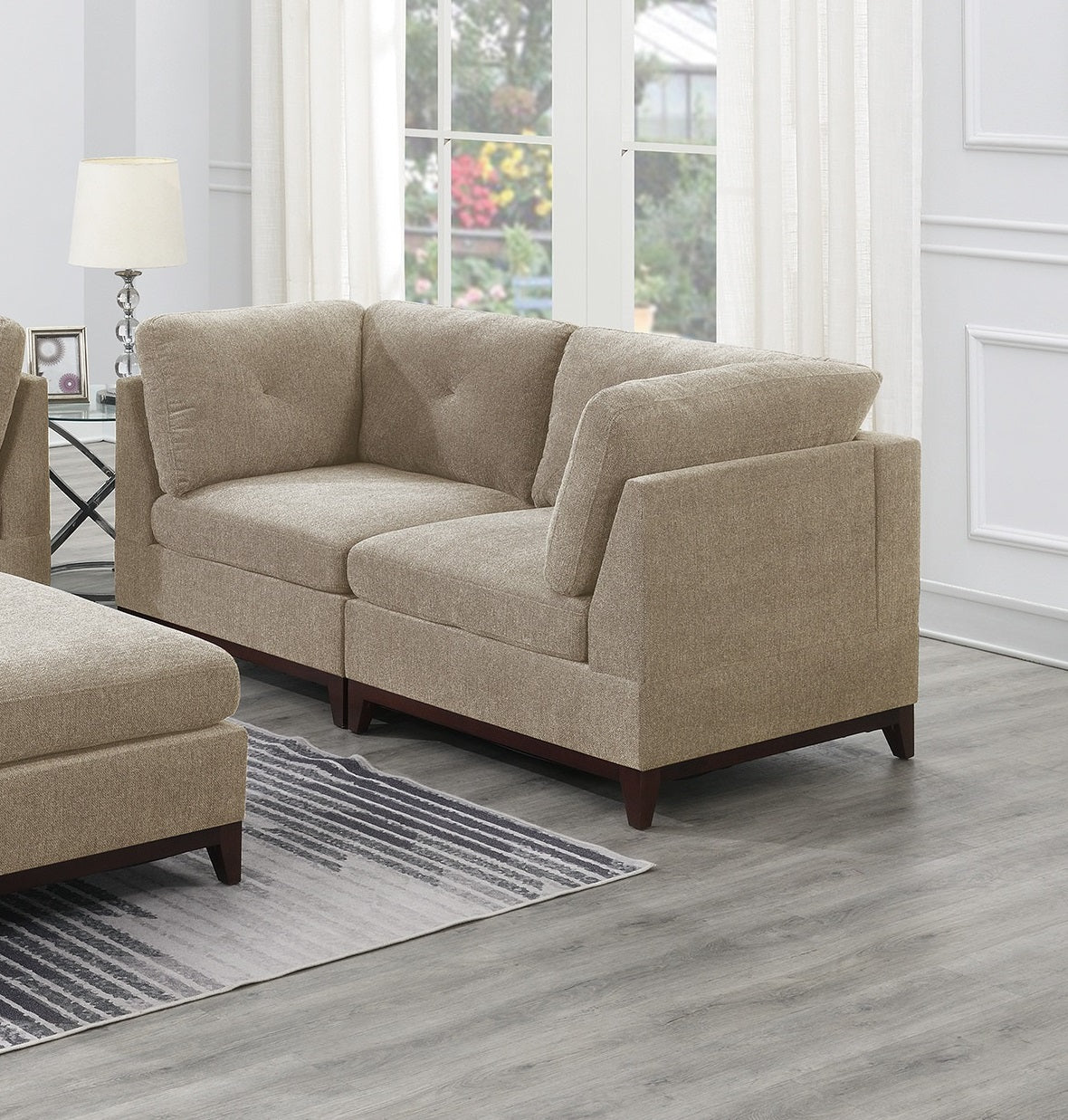 Modular Living Room Furniture Corner Wedge Camel Chenille Fabric 1Pc Cushion Wedge Sofa Couch Exposed Wooden Base Camel Primary Living Space Contemporary,Modern Chenille