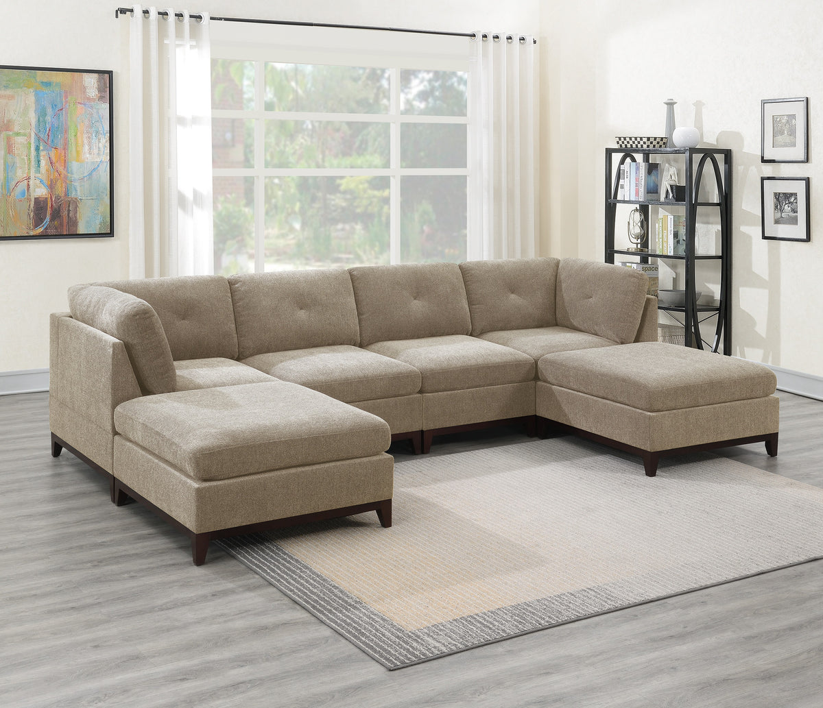 Modular Living Room Furniture Ottoman Camel Chenille Fabric 1Pc Cushion Ottoman Couch Exposed Wooden Base Camel Chenille Primary Living Space Contemporary,Modern Rectangle Chenille