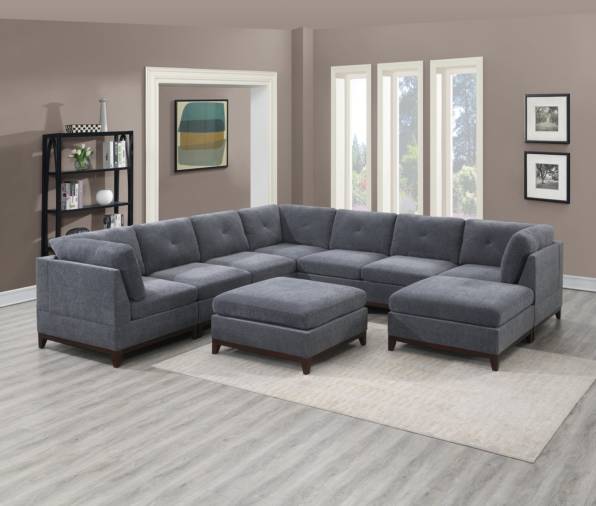 Modular Living Room Furniture Corner Wedge Ash Chenille Fabric 1Pc Cushion Wedge Sofa Couch. Gun Ash Primary Living Space Contemporary,Modern Chenille
