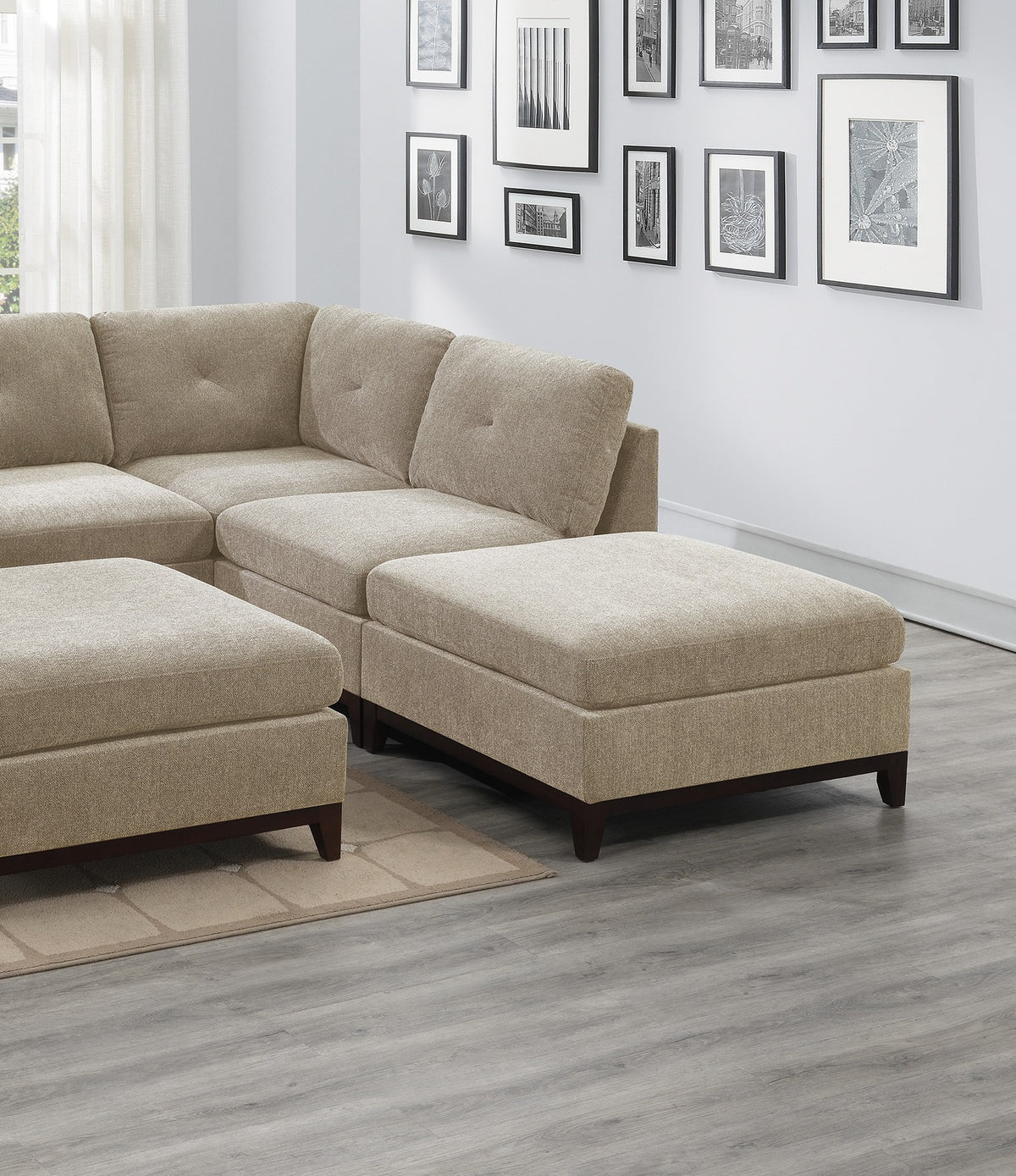 Modular Living Room Furniture Ottoman Camel Chenille Fabric 1Pc Cushion Ottoman Couch Exposed Wooden Base Camel Chenille Primary Living Space Contemporary,Modern Rectangle Chenille