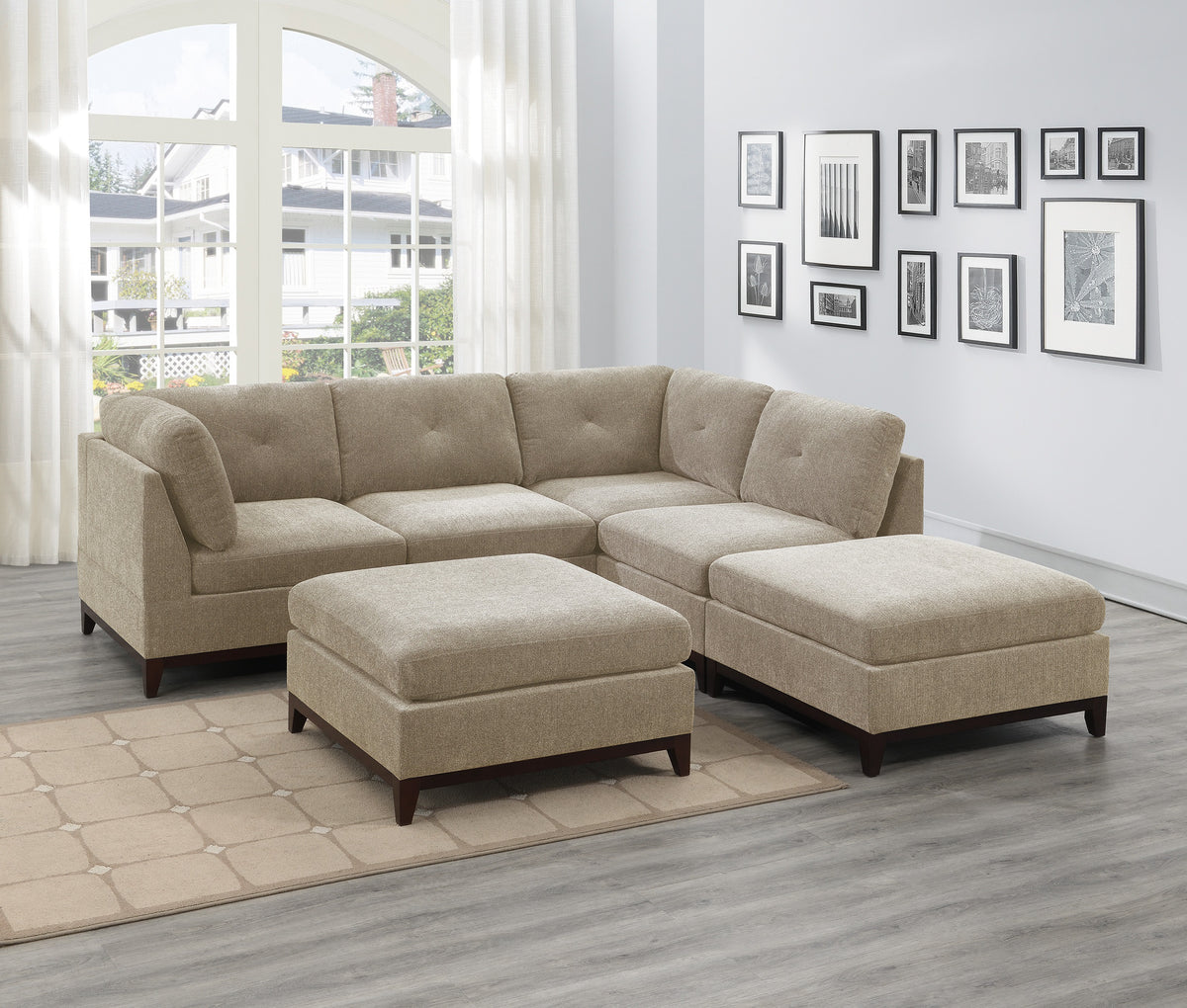 Modular Living Room Furniture Ottoman Camel Chenille Fabric 1Pc Cushion Ottoman Couch Exposed Wooden Base Camel Chenille Primary Living Space Contemporary,Modern Rectangle Chenille