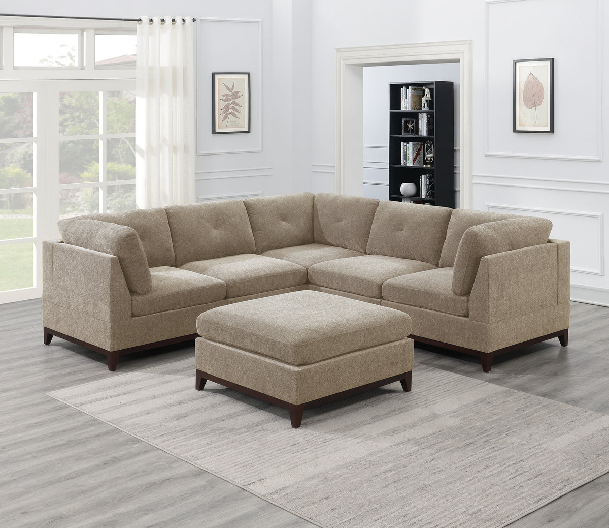 Modular Living Room Furniture Ottoman Camel Chenille Fabric 1Pc Cushion Ottoman Couch Exposed Wooden Base Camel Chenille Primary Living Space Contemporary,Modern Rectangle Chenille