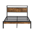 King Size Metal Platform Bed Frame With Wooden Headboard And Footboard With Usb Liner, No Box Spring Needed, Large Under Bed Storage, Easy Assemble King Black Brown Metal