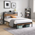 King Size Metal Platform Bed Frame With Wooden Headboard And Footboard With Usb Liner, No Box Spring Needed, Large Under Bed Storage, Easy Assemble King Black Brown Metal