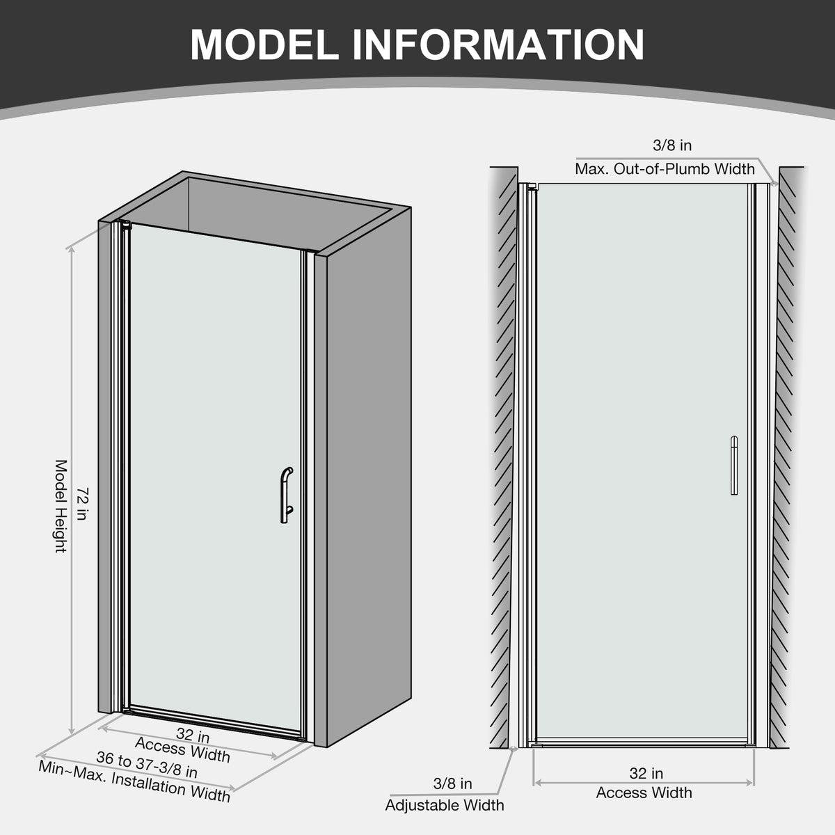 36 In. To 37 3 8 In. X 72 In Semi Frameless Pivot Shower Door In Chrome With Clear Glass Chrome Glass