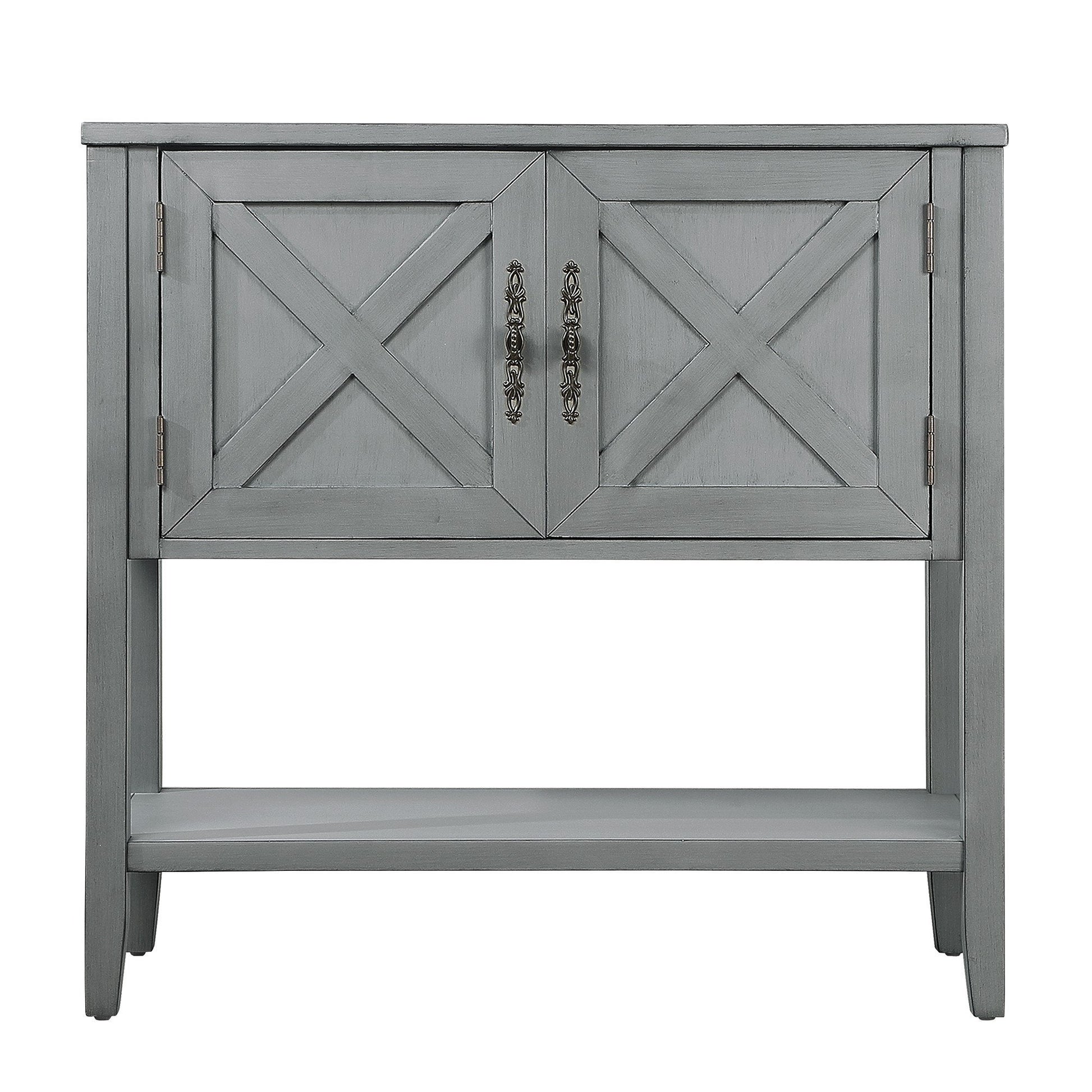 35''Farmhouse Wood Buffet Sideboard Console Table With Bottom Shelf And 2 Door Cabinet, For Living Room, Entryway,Kitchen Dining Room Furniture Antique Gray Antique Gray Pine