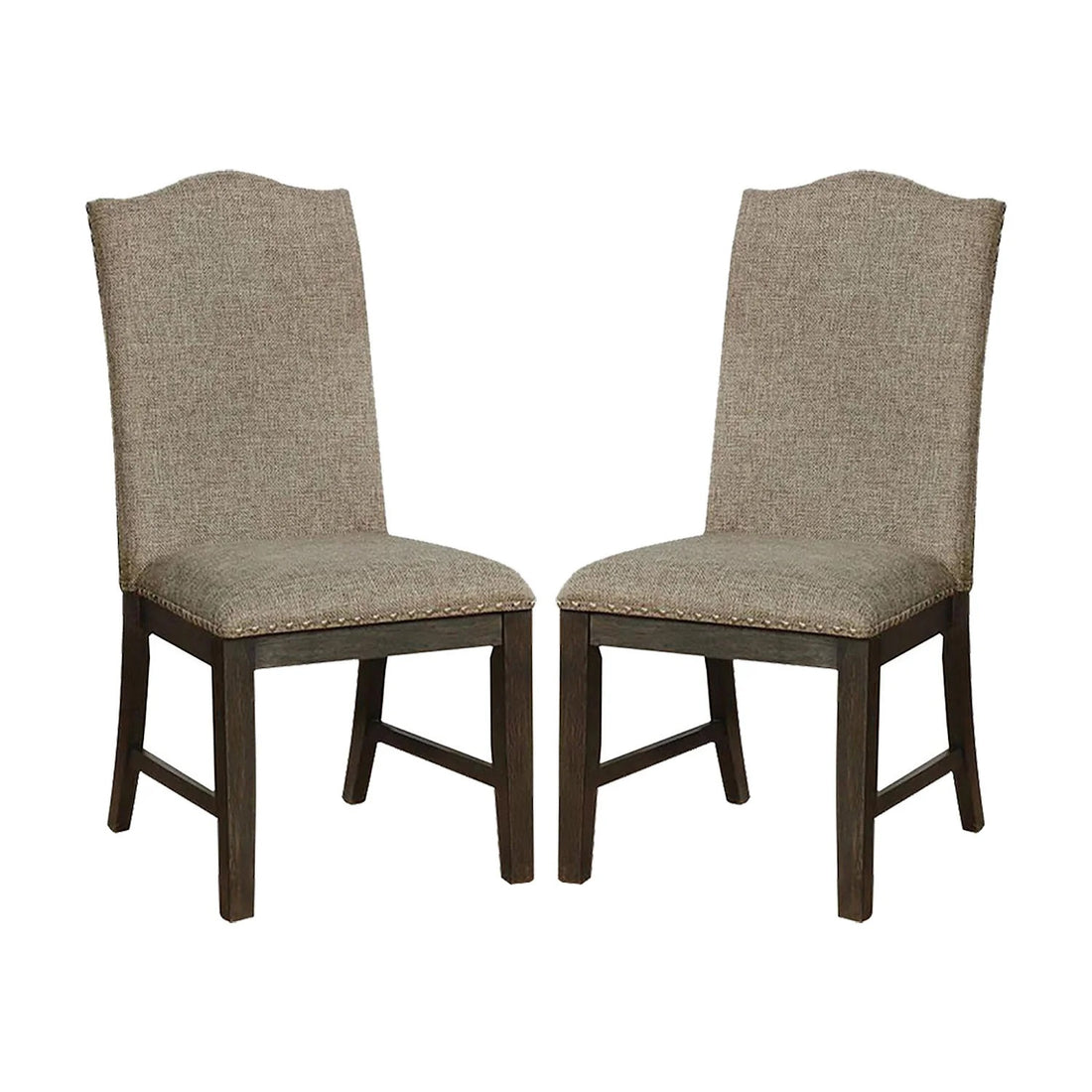 Transitional Set Of 2 Side Chairs Espresso Warm Gray Nail Heads Solid Wood Chair Fabric Upholstered Padded Seat Kitchen Rustic Dining Room Furniture Espresso Dining Room Contemporary,Modern Dining Chairs Rubberwood Solid Back Solid Wood