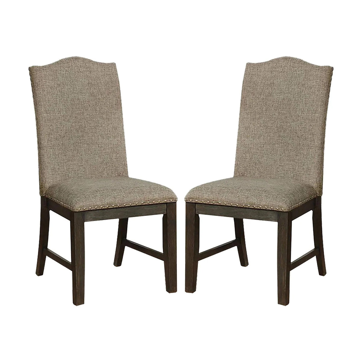Transitional Set Of 2 Side Chairs Espresso Warm Gray Nail Heads Solid Wood Chair Fabric Upholstered Padded Seat Kitchen Rustic Dining Room Furniture Espresso Dining Room Contemporary,Modern Dining Chairs Rubberwood Solid Back Solid Wood
