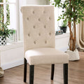 Classic Ivory Set Of 2 Side Chairs Button Tufted Linen Like Fabric Solid Wood Chair Upholstered Scroll Back Kitchen Rustic Dining Room Furniture Ivory Dining Room Contemporary Side Chair Tufted Back Solid Wood