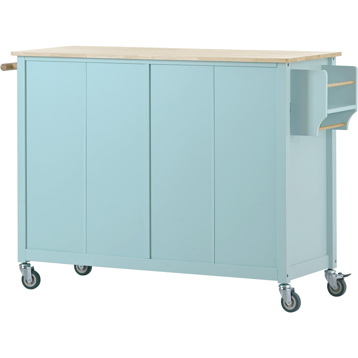 Kitchen Island Cart With 4 Door Cabinet And Two Drawers And 2 Locking Wheels Solid Wood Top, Adjustable Shelves, Spice & Towel Rack Mint Green Green Mdf