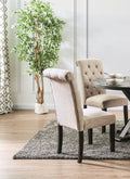 Classic Ivory Set Of 2 Side Chairs Button Tufted Linen Like Fabric Solid Wood Chair Upholstered Scroll Back Kitchen Rustic Dining Room Furniture Ivory Dining Room Contemporary Side Chair Tufted Back Solid Wood