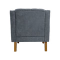 Grey Accent Chair, Living Room Chair, Footrest Chair Set With Vintage Brass Studs, Button Tufted Upholstered Armchair For Living Room, Comfy Reading Chair For Bedroom, Reception Room Grey Linen
